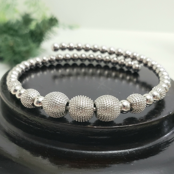 Quality Silver Metal Studded Ball Beaded Wrap Bracelet - Picture 4 of 5